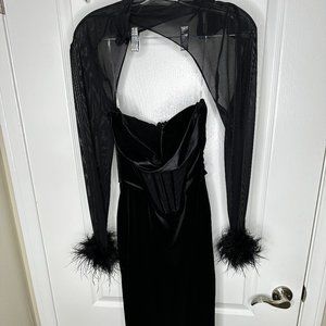House of CB Velvet Black Gown with Mesh Sleeves